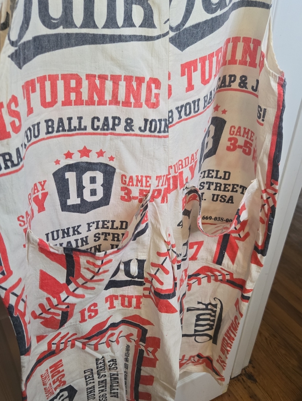 Vintage Feed Sack Inspired Cream Baseball-Print One-Piece Overalls Mi - Picture 5 of 6